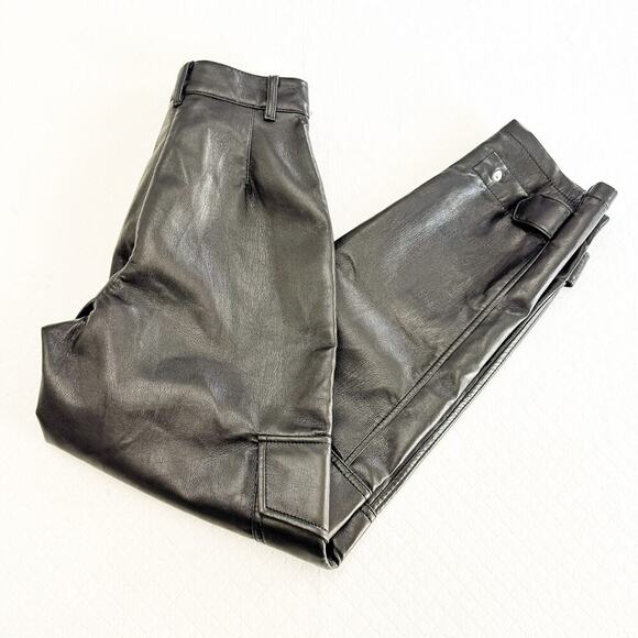 Wilfred by Aritzia Modern Cargo Black Faux Leather Pants Button Fly Size 8 NWOT - Picture 8 of 8
